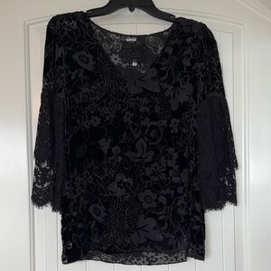 JOHNNY WAS Black Rayon/Silk burnout Lace & Velvet Floral Women’s Top Small